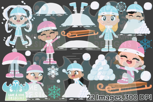 Snow Day Girls Clipart Pack All Images