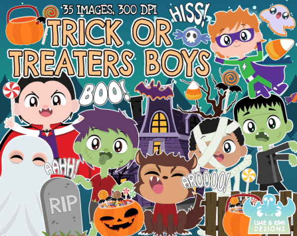 Trick or Treaters Boys Clipart Pack