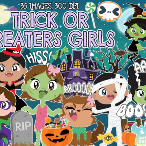 Trick or Treaters Girls Clipart Pack