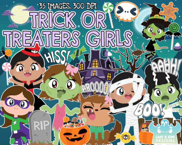 Trick or Treaters Girls Clipart Pack