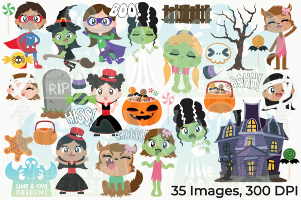 Trick or Treaters Girls Clipart Pack All Images