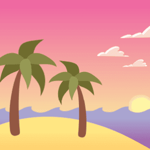 Some palm trees on a tropical island at sunset