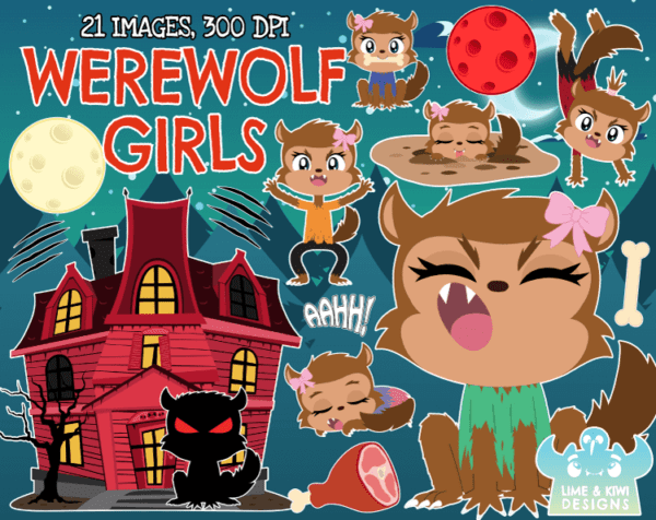 Werewolf Girls Clipart Pack