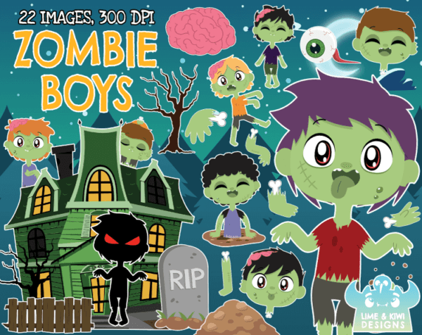 Zombie Boys Clipart Pack