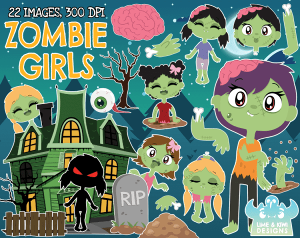 Zombie Girls Clipart Pack